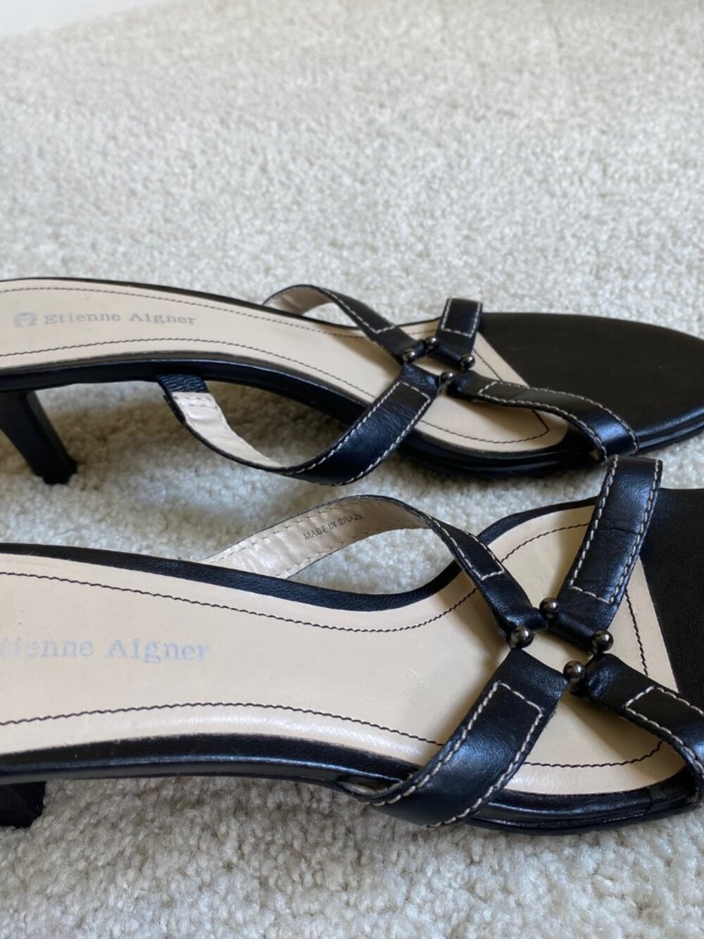 Vintage Y2K Etienne Aigner black leather strappy slide sandals, sz 9M - Picture 7 of 9